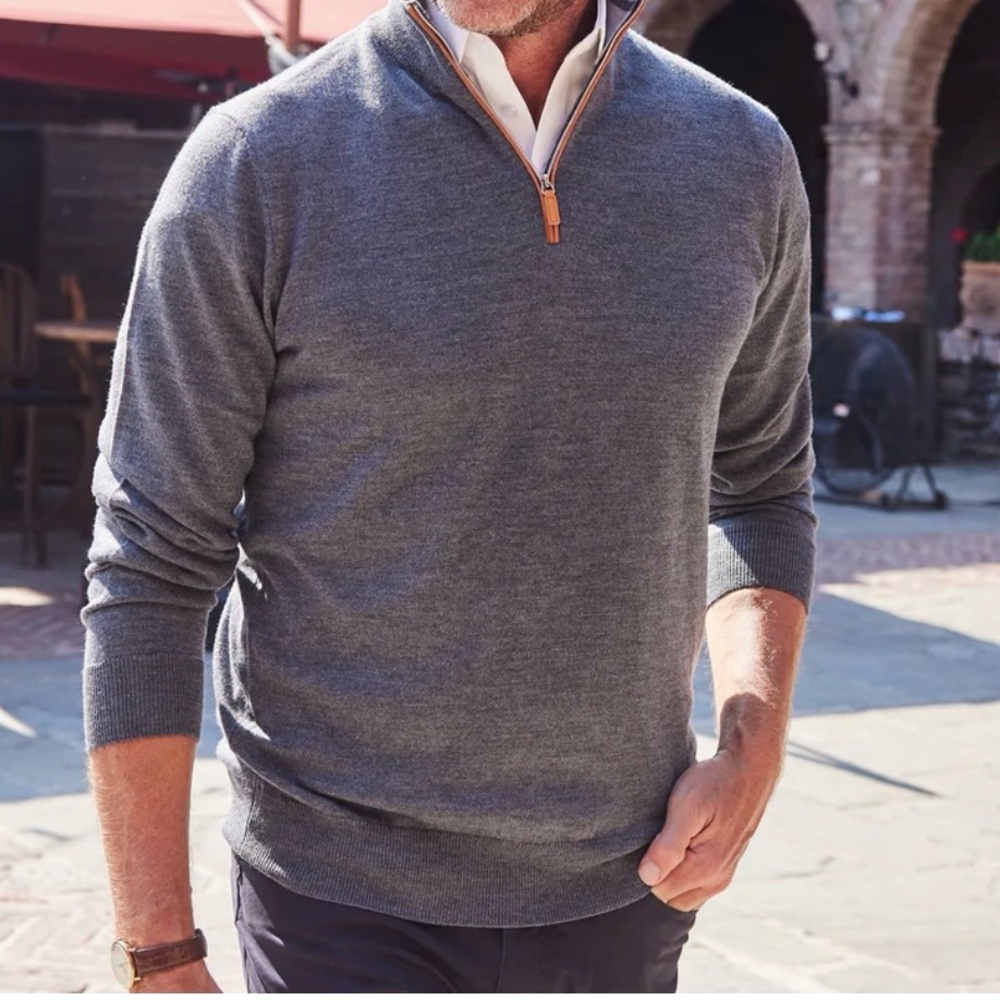 NEW Collars & Co Charcoal Gray Australian Merino Quarter Zip Sweater XXXL 3XL